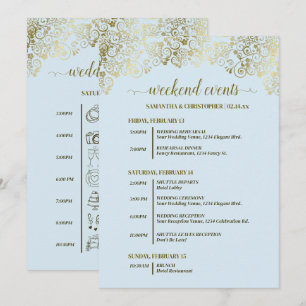Ornate Pale Blue & Gold Wedding Events & Timeline Programme