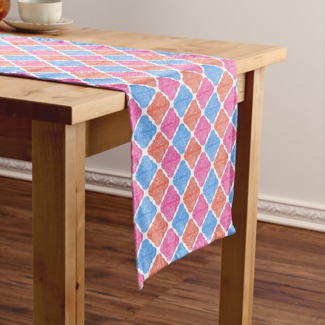 Ornate Patchwork Diamonds Pattern Short Table Runner (In Situ)