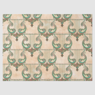 Ornate Patina Harps on Tan Decoupage Tissue Paper