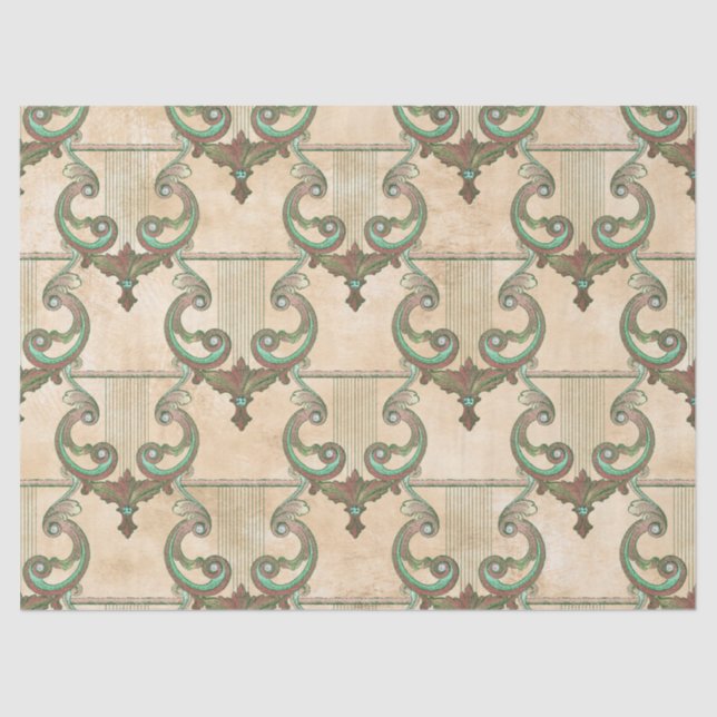 Ornate Patina Harps on Tan Decoupage Tissue Paper (Front)