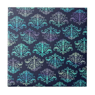 Ornate Pattern - Purple & Green Peacock Colours Tile
