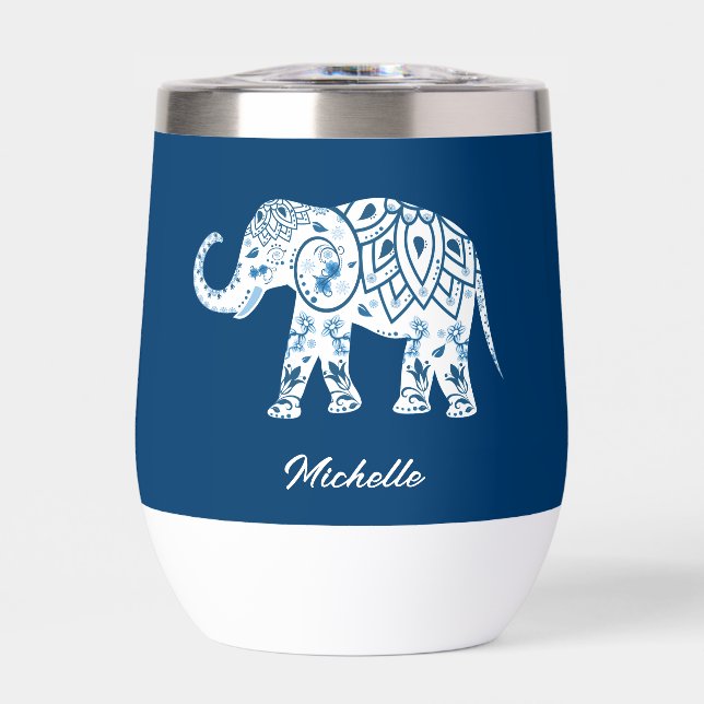 Ornate Patterned Blue Elephant Personalised (Front)