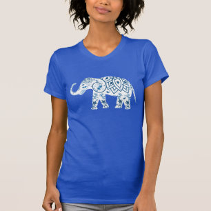 Ornate Patterned Blue Elephant T-Shirt