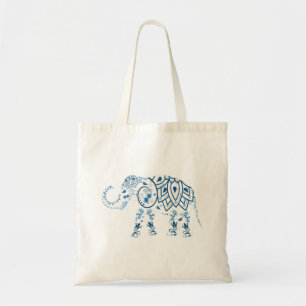 Ornate Patterned Blue Elephant Tote Bag