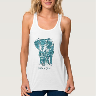 Ornate Patterned Elephant Art Wild and Free Singlet
