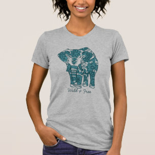 Ornate Patterned Elephant Art Wild and Free T-Shirt