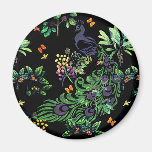 Ornate Peacock and Vintage Floral Magnet