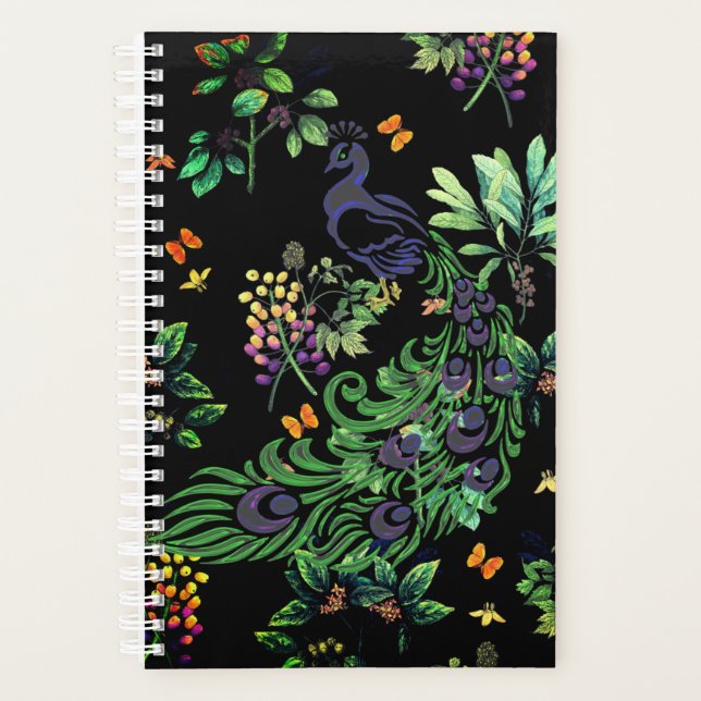 Ornate Peacock and Vintage Floral Planner (Front)