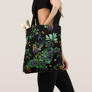 Ornate Peacock and Vintage Floral Tote Bag
