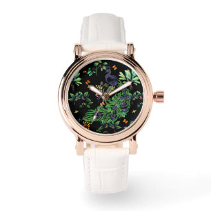 Ornate Peacock and Vintage Floral Watch
