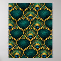 Ornate Peacock Feather Pattern in Emerald & Gold
