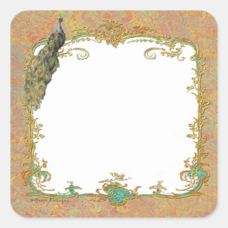 Ornate Peacock n Paisley Art Design Square Sticker