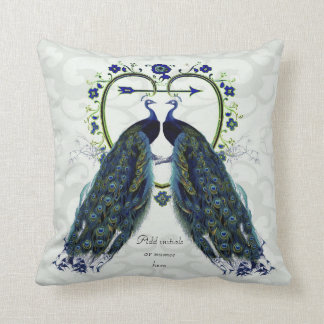 Ornate peacock themed wedding gift pillow add name