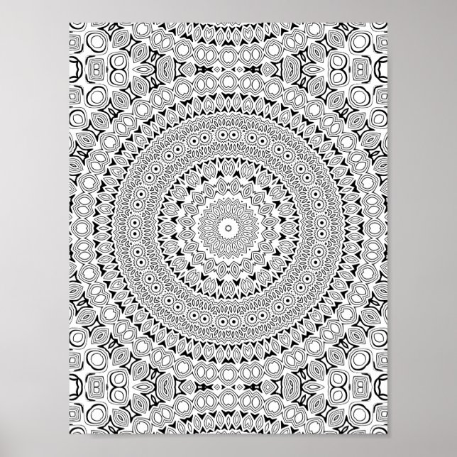 Ornate Petal Rings Colouring Page Pattern Design Poster (Front)