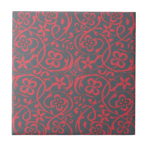 Ornate Pink and Grey Flower Pattern Tile