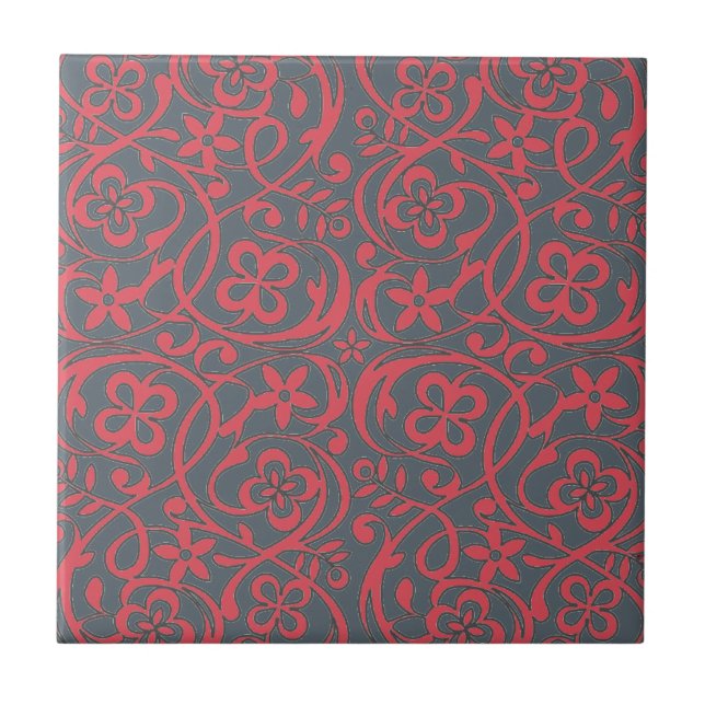 Ornate Pink and Grey Flower Pattern Tile (Front)