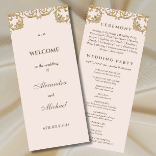Ornate Pink Beige Vintage Baroque Wedding Program Programme