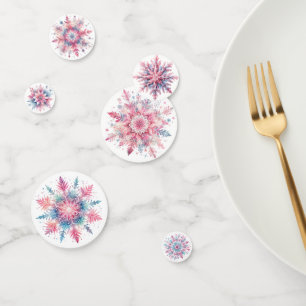 ORNATE PINK & BLUE WINTER HOLIDAY SNOWFLAKES CONFETTI