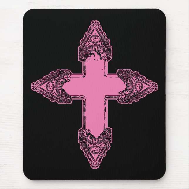 Ornate Pink Gothic Cross Mouse Pad (Front)