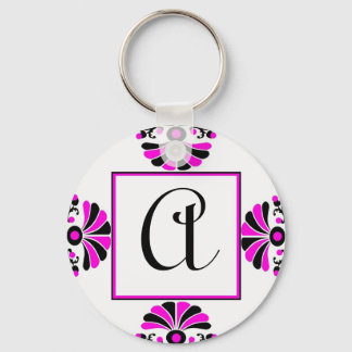 Ornate Pink Monogram Letter A Keychain