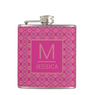 Ornate Pink Purple Geometric Pattern Personalised Hip Flask