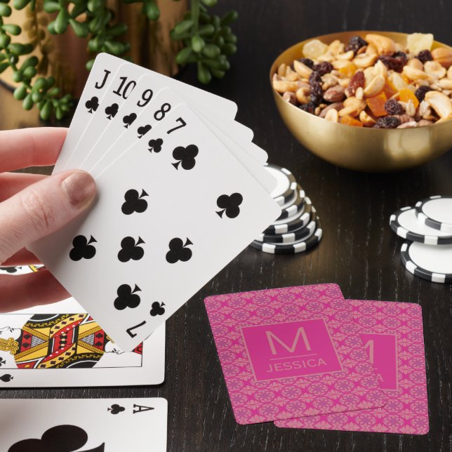 Ornate Pink Purple Geometric Pattern Personalised Playing Cards (In Situ)