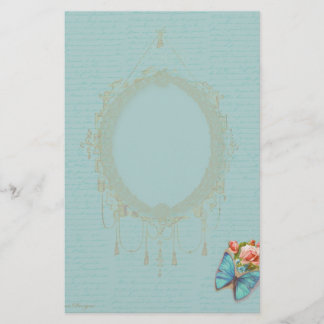 Ornate Pink Roses Butterfly Card Stationery