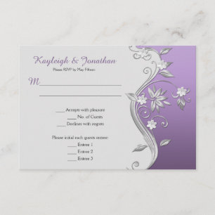 Ornate Purple and Silver Flowers Swirls Menu RSVP Invitation