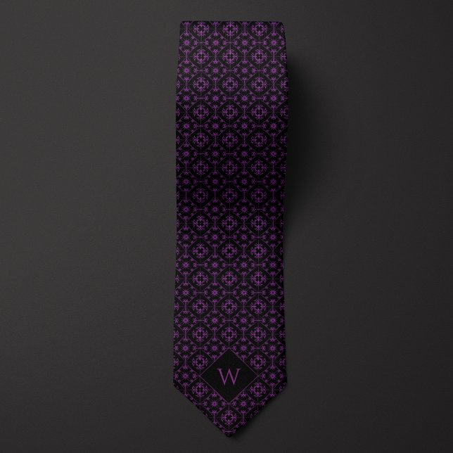 Ornate Purple & Black Arabesque Monogram Tie (Creator Uploaded)