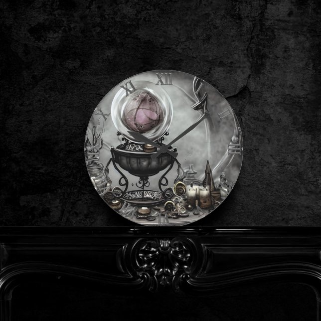 Ornate Purple Crystal Ball and Witchcraft Items Round Clock (Creator Uploaded)