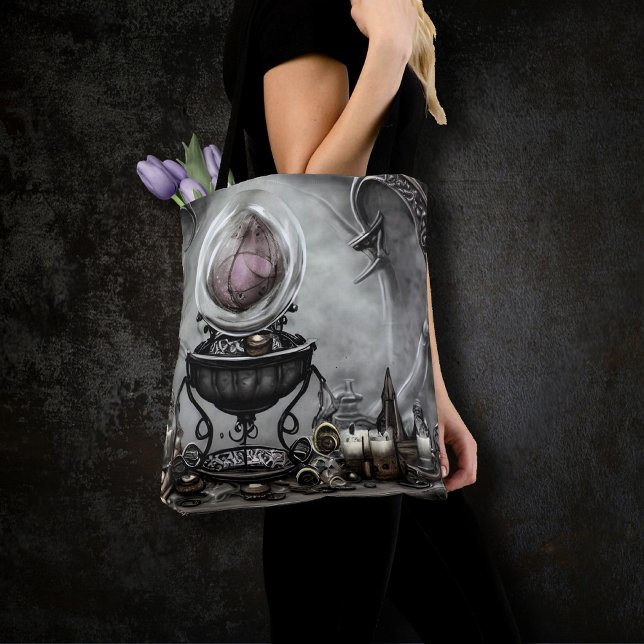 Ornate Purple Crystal Ball and Witchcraft Items Tote Bag (Creator Uploaded)