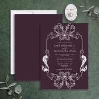 Ornate Purple Floral Line Art Monogram Wedding