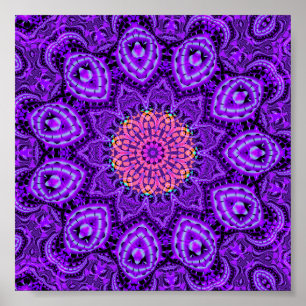 Ornate Purple Flower Vibrations Kaleidoscope Art Poster