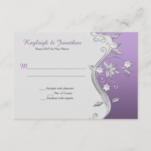 Ornate Purple Lavender Silver Flowers Swirls RSVP Invitation