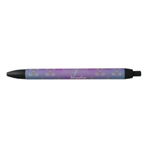 Ornate Purple Teal Monogram Black Ink Pen