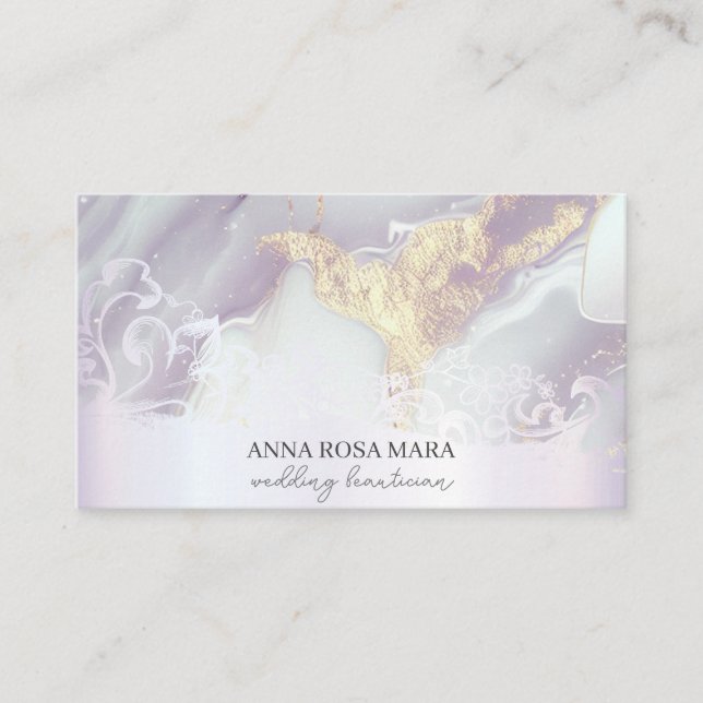 *~* Ornate QR Agate Lavender White Gold AP66 Luxe Business Card (Front)