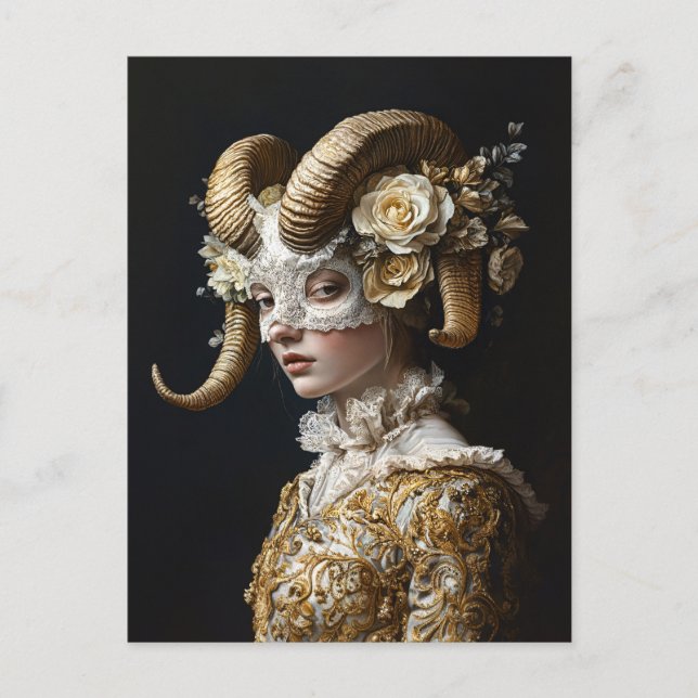 Ornate Ram Mask Masquerade Costume Postcard (Front)