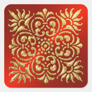 Ornate Red and Gold Embossed Look Sticker