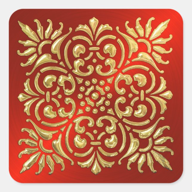 Ornate Red and Gold Embossed Look Sticker (Front)
