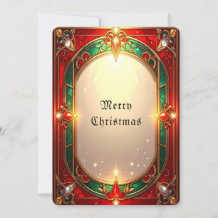 Ornate Red and Green Stained Glass Holiday Card