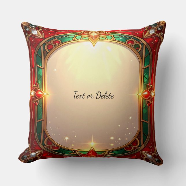 Ornate Red and Green Stained Glass Pattern Cushion (Front)