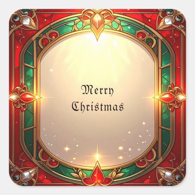 Ornate Red and Green Stained Glass Pattern Sticker (Front)