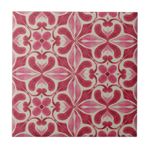 Ornate Red Azulejo Pattern with Floral Motifs Tile