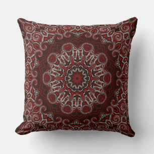 Ornate Red Bohemian Mandala Throw Pillow