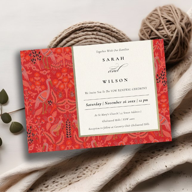 Ornate Red Classy Floral Peacock Pattern Wedding Invitation (Creator Uploaded)