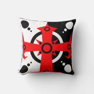 Ornate Red Cross with Black & White Background Cushion