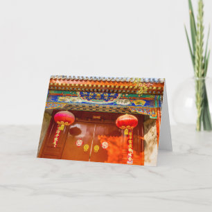 Ornate Red Door, Lanterns New Year Card