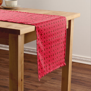 Ornate Red Geometric Pattern Short Table Runner