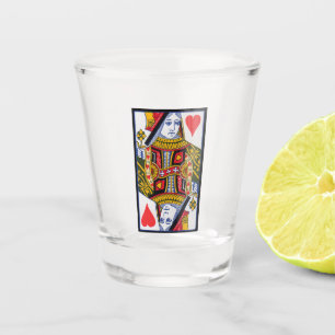 Ornate Red Heart Queen Playing Card Colourful Shot Glass
