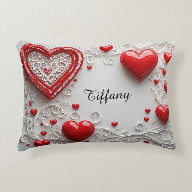 Ornate Red Hearts Decorative Frame Cushion (Front)